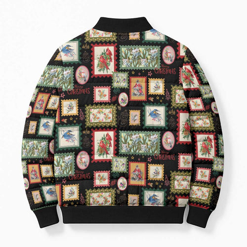 Aussie Birds Christmas La La Land Bomber Puffer Jacket Black Vintage Stamp Edition - Aussie Hoodie