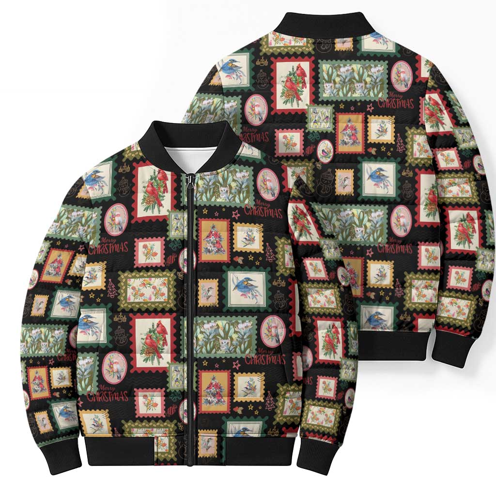 Aussie Birds Christmas La La Land Bomber Puffer Jacket Black Vintage Stamp Edition - Aussie Hoodie