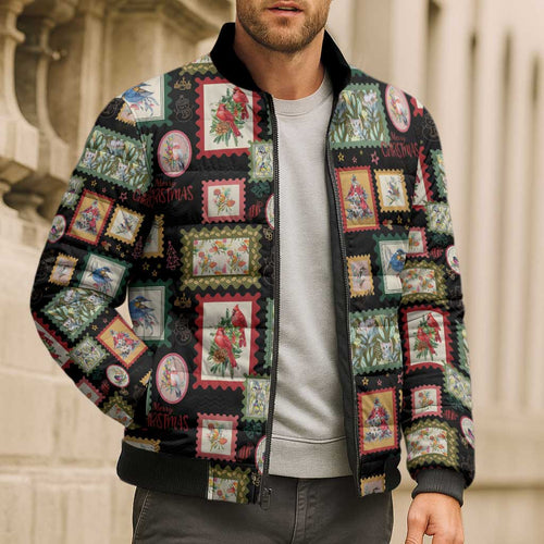 Aussie Birds Christmas La La Land Bomber Puffer Jacket Black Vintage Stamp Edition - Aussie Hoodie