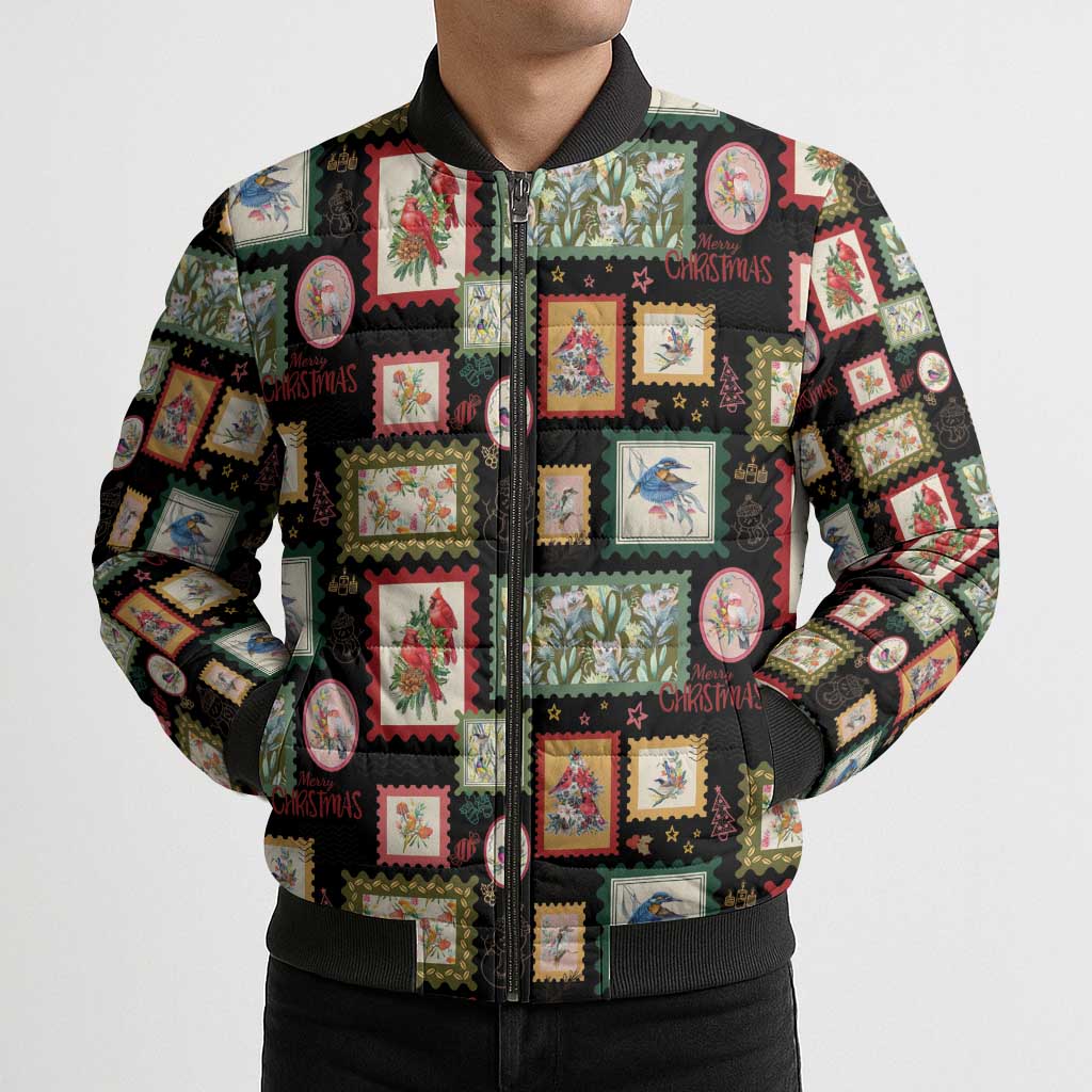 Aussie Birds Christmas La La Land Bomber Puffer Jacket Black Vintage Stamp Edition - Aussie Hoodie