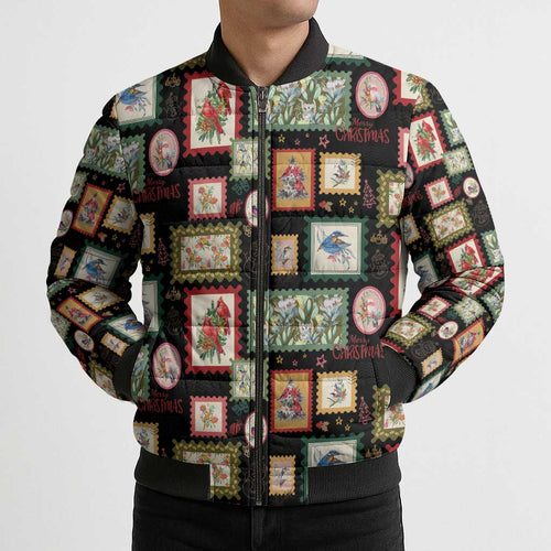 Aussie Birds Christmas La La Land Bomber Puffer Jacket Black Vintage Stamp Edition - Aussie Hoodie
