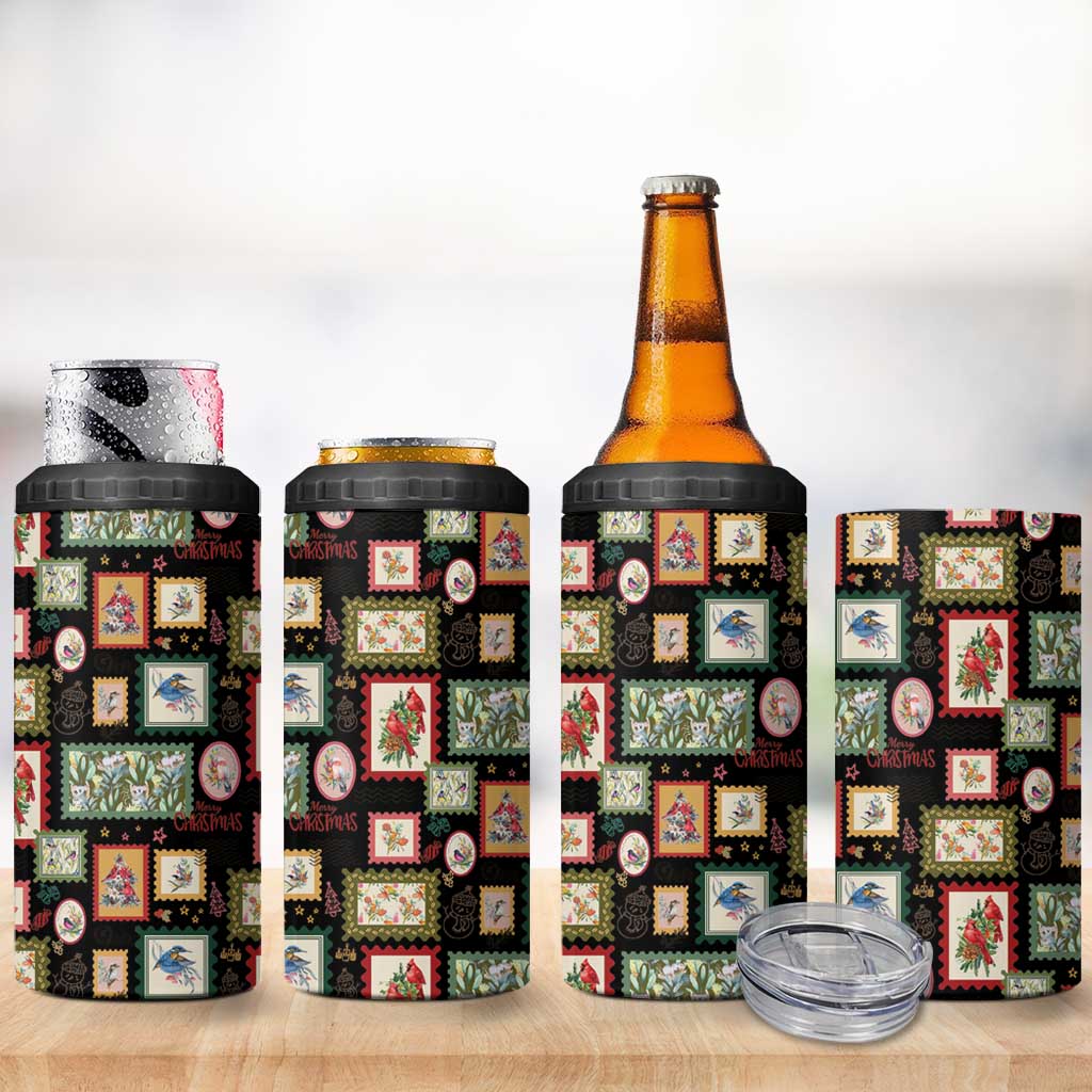 Aussie Birds Christmas La La Land 4 in 1 Can Cooler Tumbler Black Vintage Stamp Edition - Aussie Hoodie