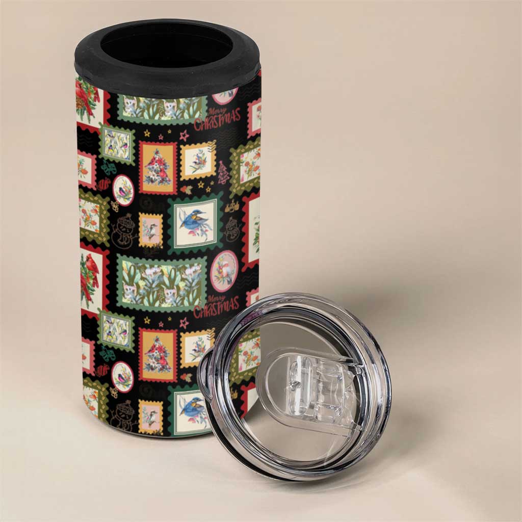 Aussie Birds Christmas La La Land 4 in 1 Can Cooler Tumbler Black Vintage Stamp Edition - Aussie Hoodie