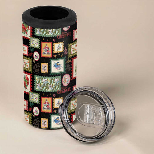 Aussie Birds Christmas La La Land 4 in 1 Can Cooler Tumbler Black Vintage Stamp Edition - Aussie Hoodie