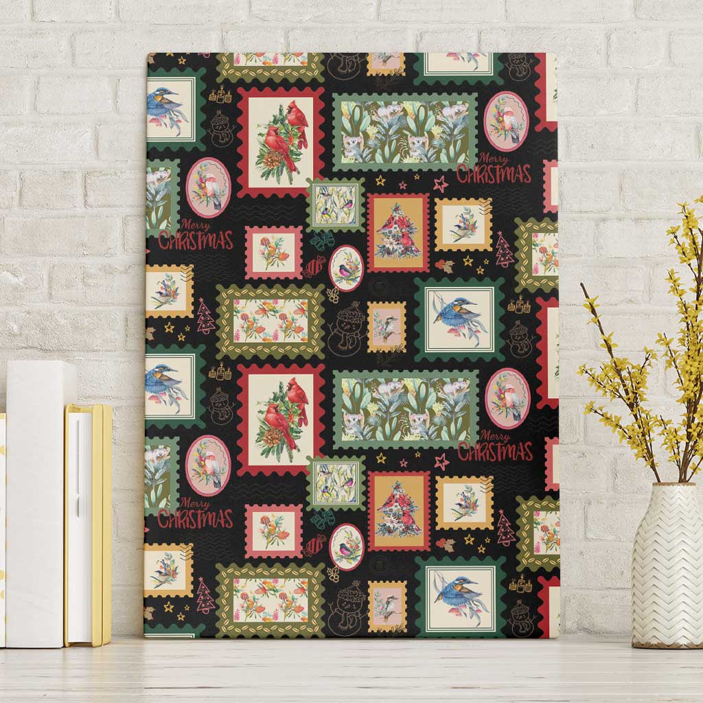 Aussie Birds Christmas La La Land Canvas Wall Art Black Vintage Stamp Edition - Aussie Hoodie