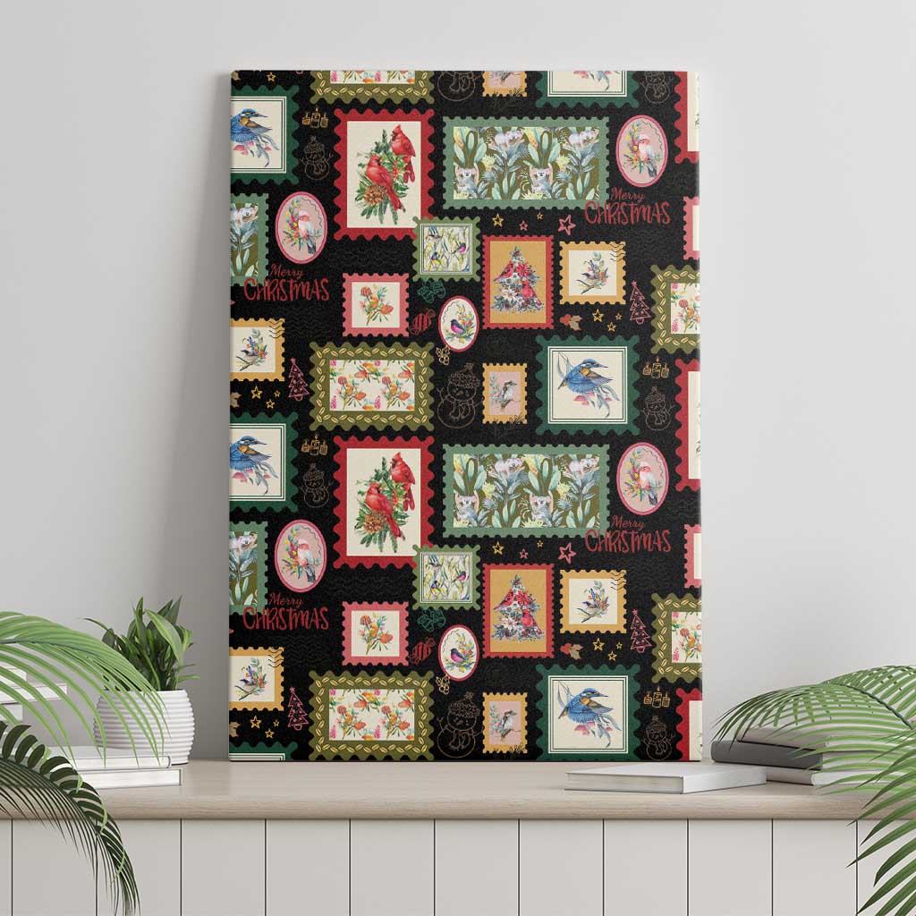 Aussie Birds Christmas La La Land Canvas Wall Art Black Vintage Stamp Edition - Aussie Hoodie