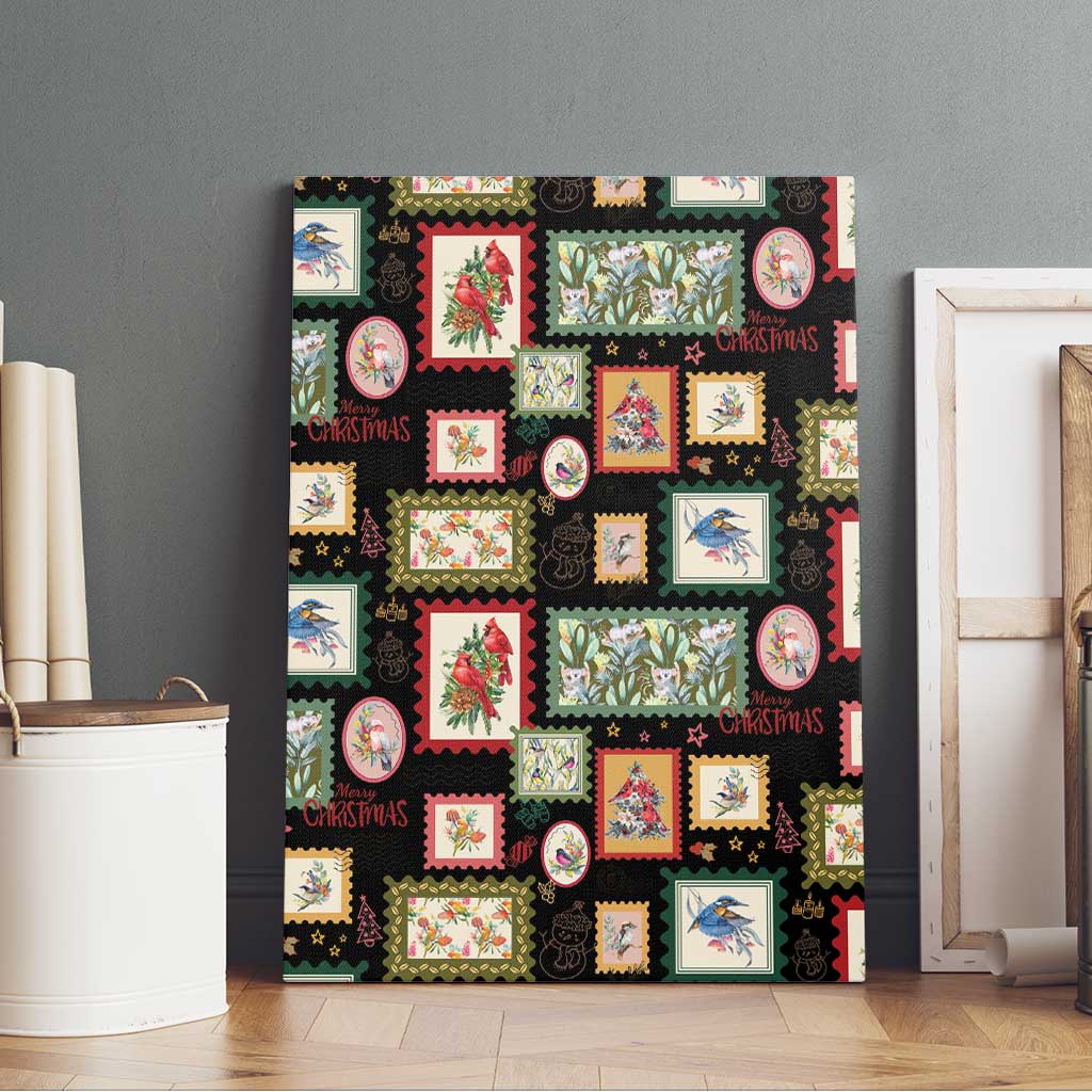 Aussie Birds Christmas La La Land Canvas Wall Art Black Vintage Stamp Edition - Aussie Hoodie