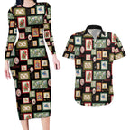 Aussie Birds Christmas La La Land Couples Matching Long Sleeve Bodycon Dress and Hawaiian Shirt Black Vintage Stamp Edition - Aussie Hoodie