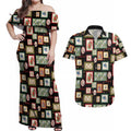 Aussie Birds Christmas La La Land Couples Matching Off Shoulder Maxi Dress and Hawaiian Shirt Black Vintage Stamp Edition - Aussie Hoodie