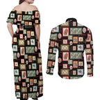 Aussie Birds Christmas La La Land Couples Matching Off Shoulder Maxi Dress and Long Sleeve Button Shirt Black Vintage Stamp Edition - Aussie Hoodie
