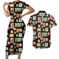 Aussie Birds Christmas La La Land Couples Matching Short Sleeve Bodycon Dress and Hawaiian Shirt Black Vintage Stamp Edition - Aussie Hoodie