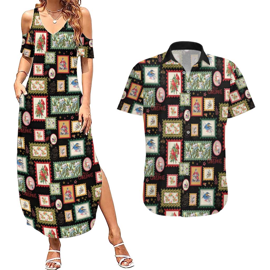 Aussie Birds Christmas La La Land Couples Matching Summer Maxi Dress and Hawaiian Shirt Black Vintage Stamp Edition - Aussie Hoodie