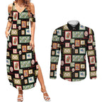 Aussie Birds Christmas La La Land Couples Matching Summer Maxi Dress and Long Sleeve Button Shirt Black Vintage Stamp Edition - Aussie Hoodie