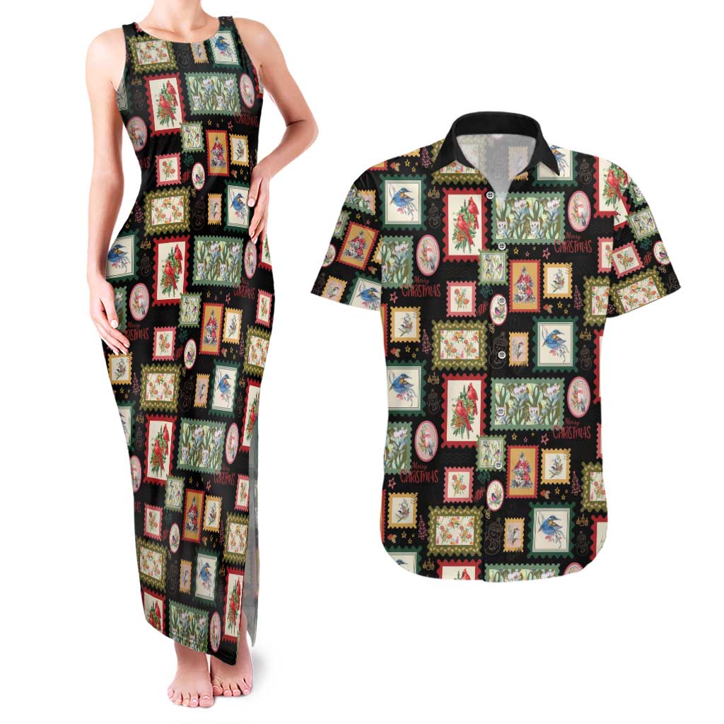 Aussie Birds Christmas La La Land Couples Matching Tank Maxi Dress and Hawaiian Shirt Black Vintage Stamp Edition - Aussie Hoodie