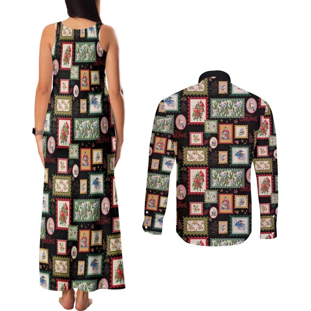 Aussie Birds Christmas La La Land Couples Matching Tank Maxi Dress and Long Sleeve Button Shirt Black Vintage Stamp Edition - Aussie Hoodie