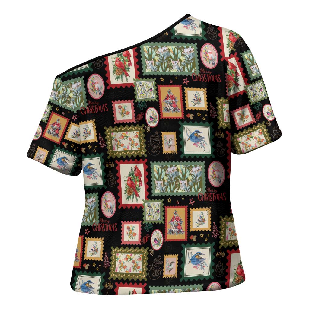 Aussie Birds Christmas La La Land Cross Shoulder Shirt Black Vintage Stamp Edition - Aussie Hoodie