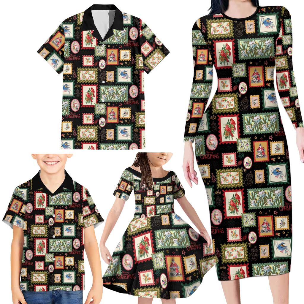 Aussie Birds Christmas La La Land Family Matching Long Sleeve Bodycon Dress and Hawaiian Shirt Black Vintage Stamp Edition - Aussie Hoodie