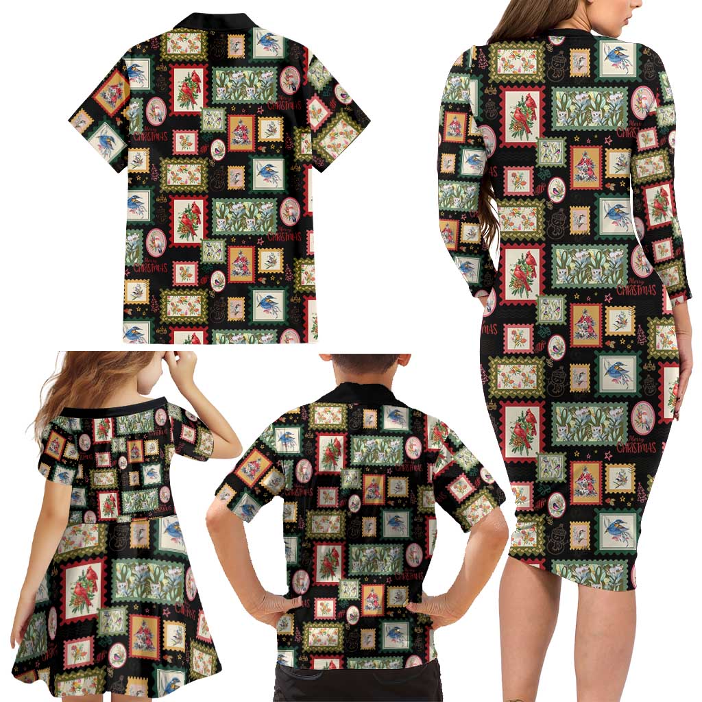 Aussie Birds Christmas La La Land Family Matching Long Sleeve Bodycon Dress and Hawaiian Shirt Black Vintage Stamp Edition - Aussie Hoodie