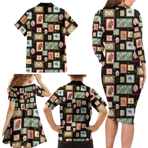 Aussie Birds Christmas La La Land Family Matching Long Sleeve Bodycon Dress and Hawaiian Shirt Black Vintage Stamp Edition - Aussie Hoodie