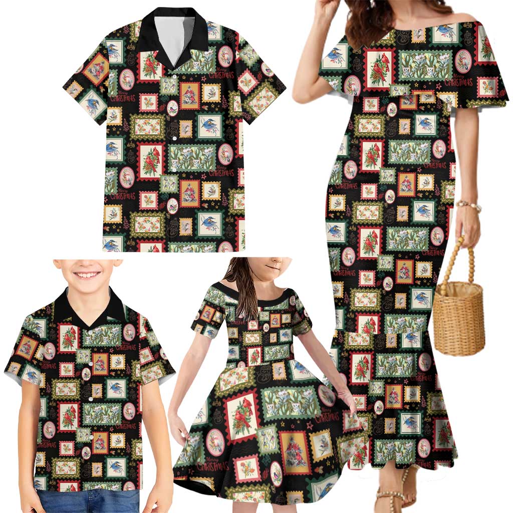 Aussie Birds Christmas La La Land Family Matching Mermaid Dress and Hawaiian Shirt Black Vintage Stamp Edition - Aussie Hoodie