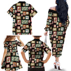 Aussie Birds Christmas La La Land Family Matching Off The Shoulder Long Sleeve Dress and Hawaiian Shirt Black Vintage Stamp Edition - Aussie Hoodie