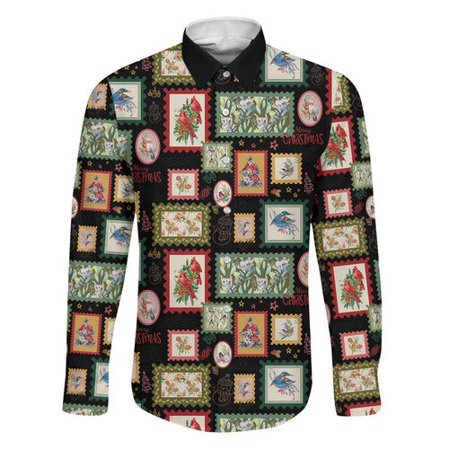 Aussie Birds Christmas La La Land Family Matching Off The Shoulder Long Sleeve Dress and Hawaiian Shirt Black Vintage Stamp Edition - Aussie Hoodie