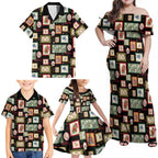Aussie Birds Christmas La La Land Family Matching Off Shoulder Maxi Dress and Hawaiian Shirt Black Vintage Stamp Edition - Aussie Hoodie