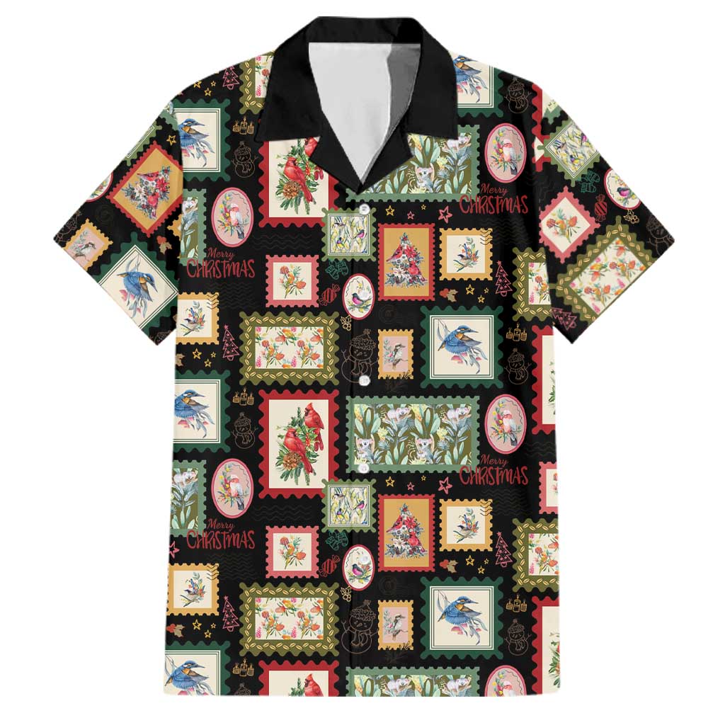 Aussie Birds Christmas La La Land Family Matching Off Shoulder Maxi Dress and Hawaiian Shirt Black Vintage Stamp Edition - Aussie Hoodie