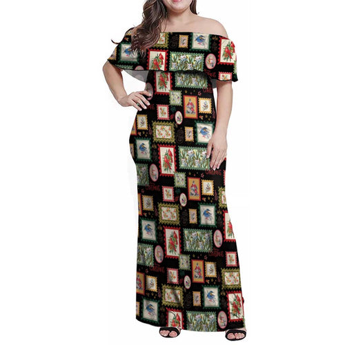 Aussie Birds Christmas La La Land Family Matching Off Shoulder Maxi Dress and Hawaiian Shirt Black Vintage Stamp Edition - Aussie Hoodie