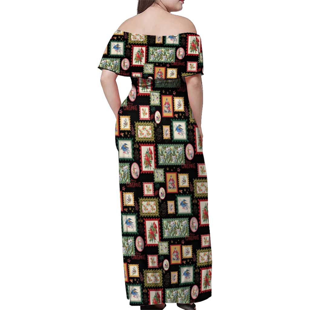 Aussie Birds Christmas La La Land Family Matching Off Shoulder Maxi Dress and Hawaiian Shirt Black Vintage Stamp Edition - Aussie Hoodie