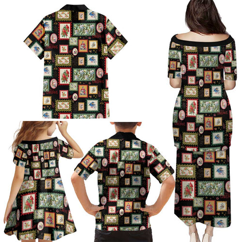 Aussie Birds Christmas La La Land Family Matching Puletasi and Hawaiian Shirt Black Vintage Stamp Edition - Aussie Hoodie