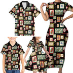 Aussie Birds Christmas La La Land Family Matching Short Sleeve Bodycon Dress and Hawaiian Shirt Black Vintage Stamp Edition - Aussie Hoodie