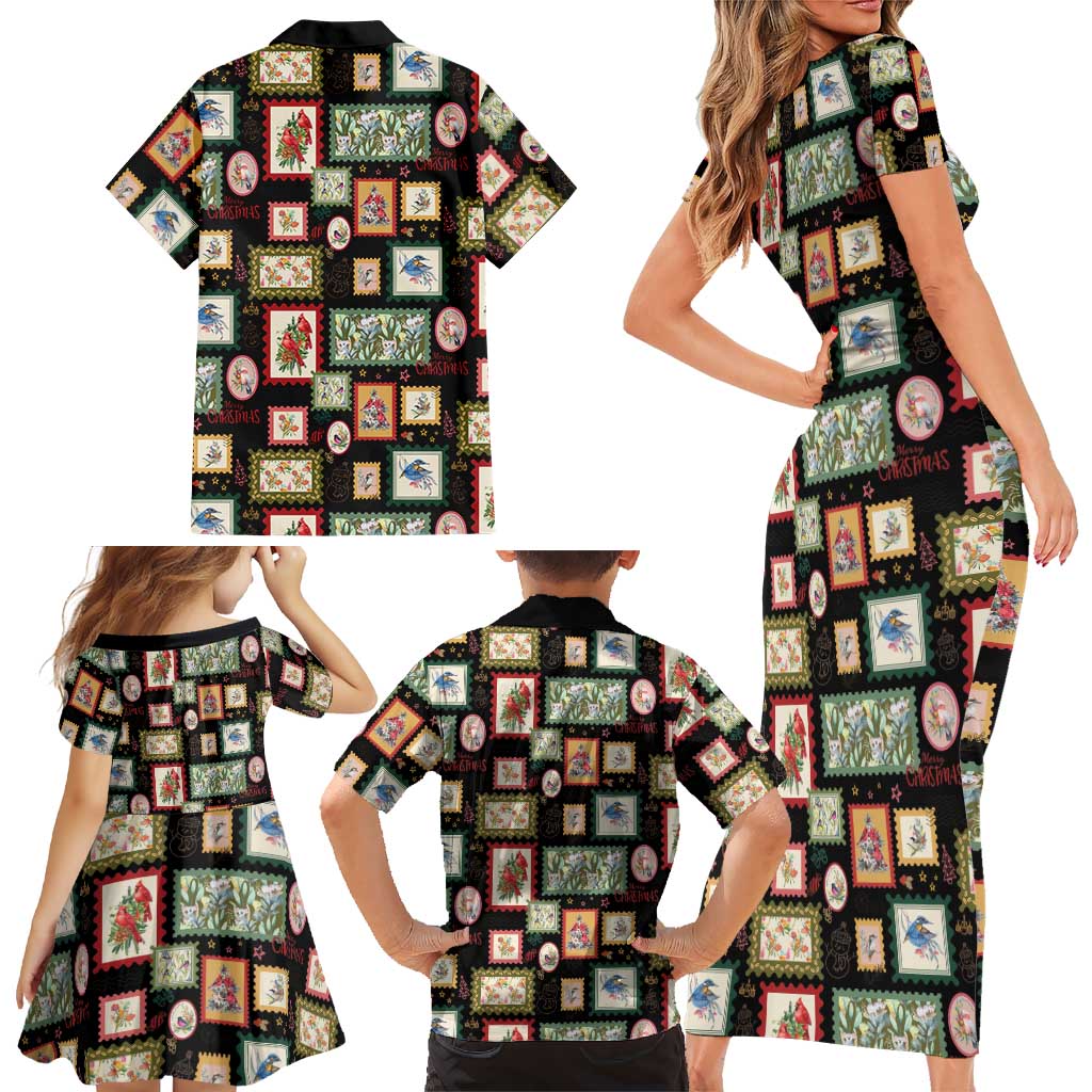 Aussie Birds Christmas La La Land Family Matching Short Sleeve Bodycon Dress and Hawaiian Shirt Black Vintage Stamp Edition - Aussie Hoodie
