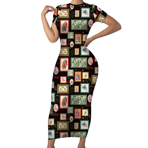 Aussie Birds Christmas La La Land Family Matching Short Sleeve Bodycon Dress and Hawaiian Shirt Black Vintage Stamp Edition - Aussie Hoodie
