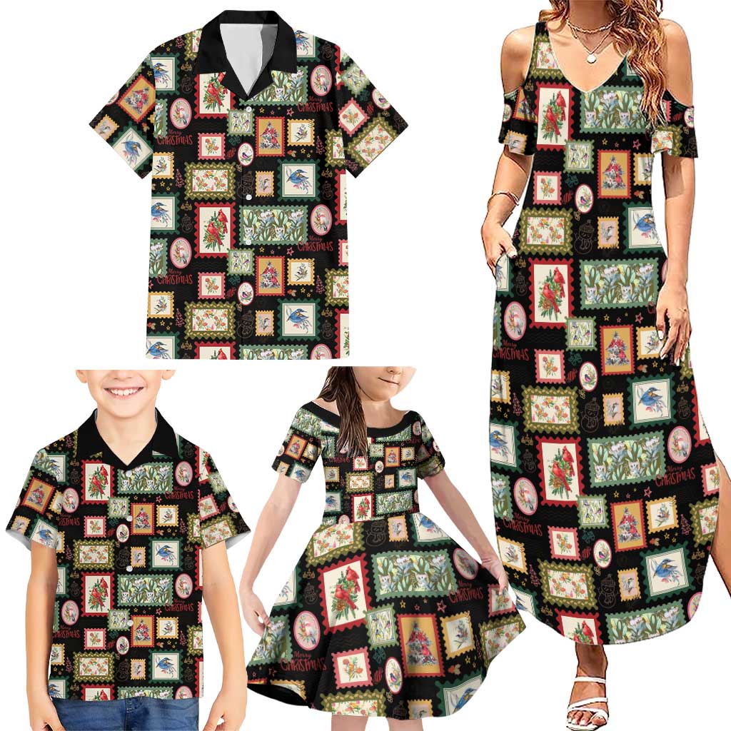 Aussie Birds Christmas La La Land Family Matching Summer Maxi Dress and Hawaiian Shirt Black Vintage Stamp Edition - Aussie Hoodie