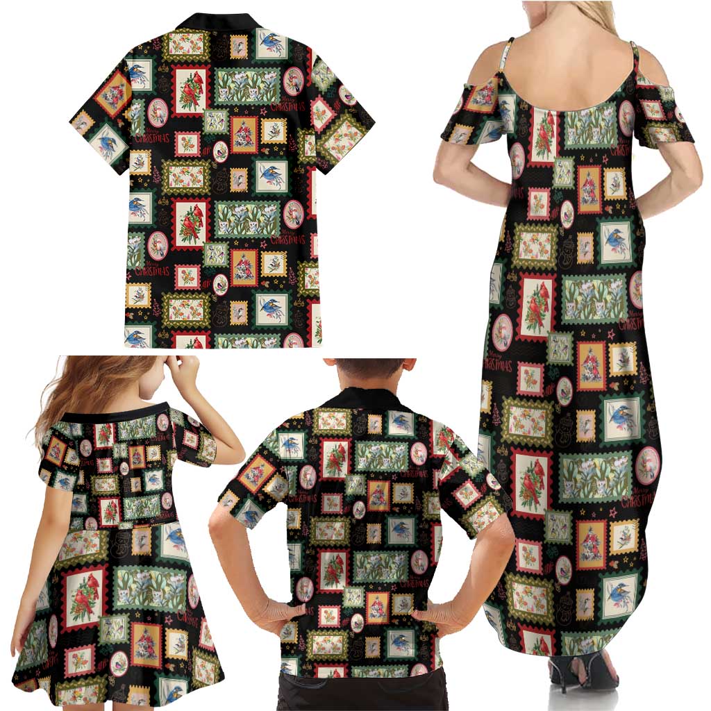 Aussie Birds Christmas La La Land Family Matching Summer Maxi Dress and Hawaiian Shirt Black Vintage Stamp Edition - Aussie Hoodie
