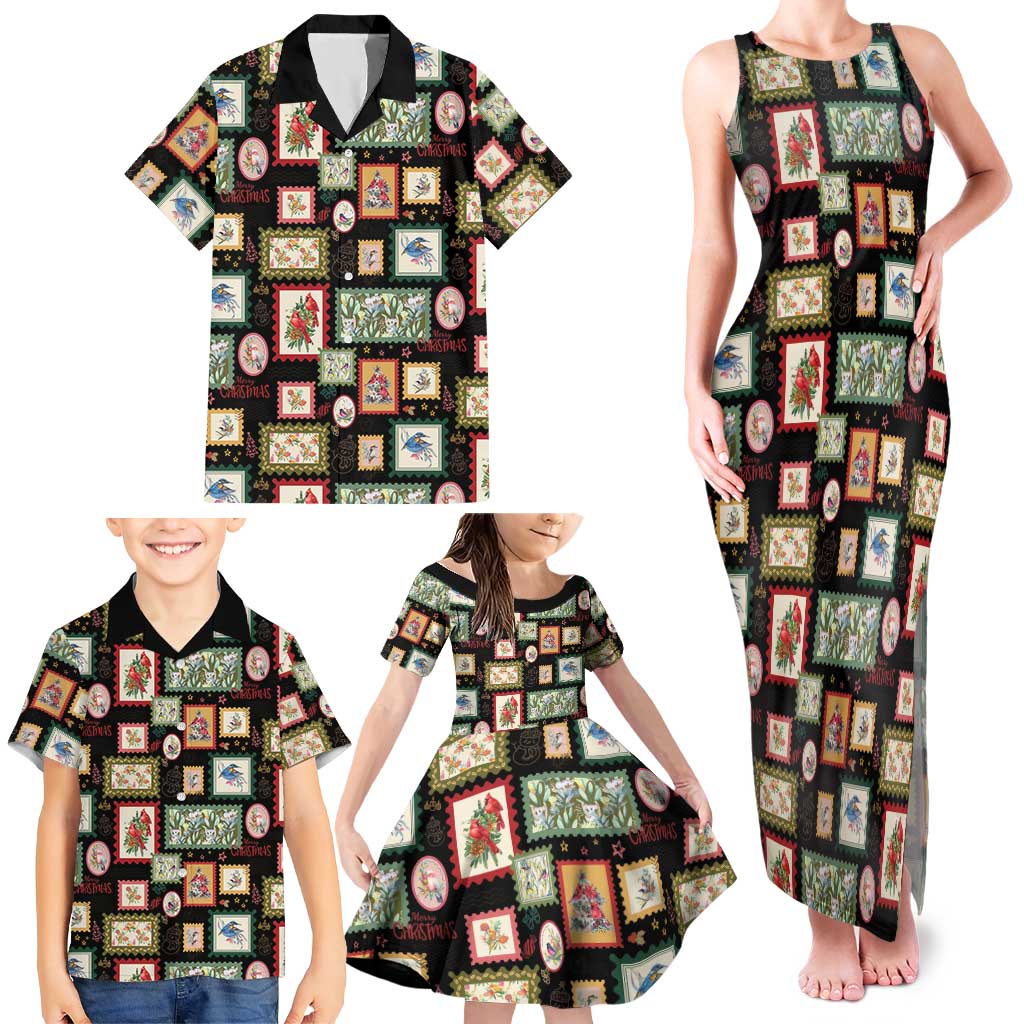 Aussie Birds Christmas La La Land Family Matching Tank Maxi Dress and Hawaiian Shirt Black Vintage Stamp Edition - Aussie Hoodie