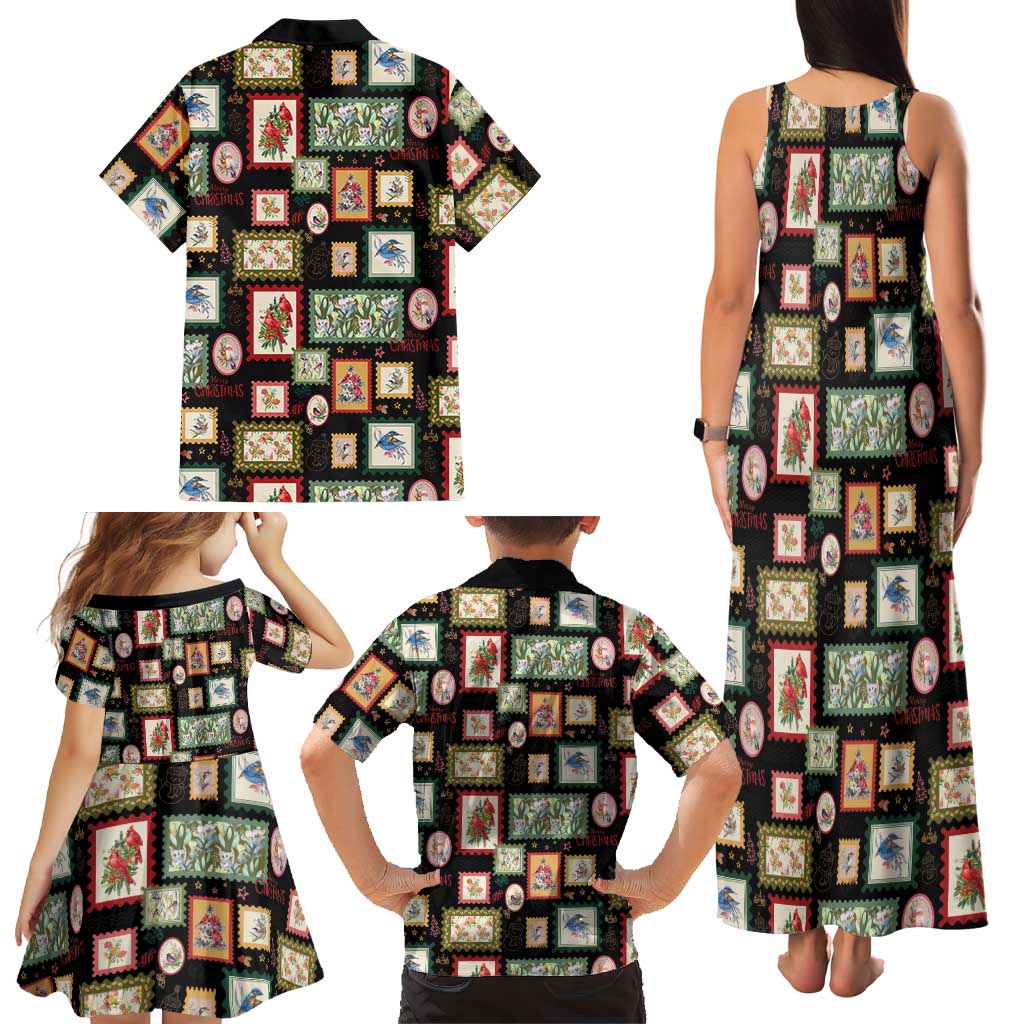 Aussie Birds Christmas La La Land Family Matching Tank Maxi Dress and Hawaiian Shirt Black Vintage Stamp Edition - Aussie Hoodie