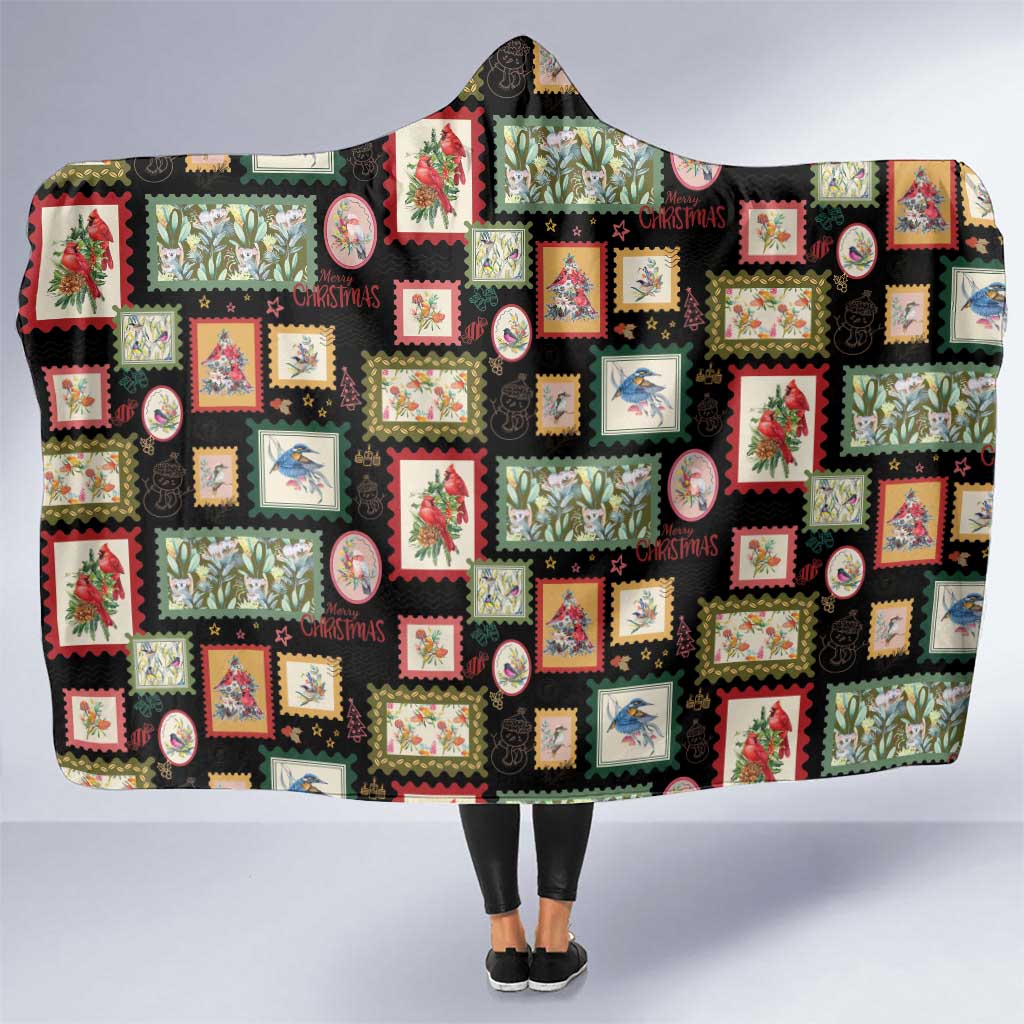Aussie Birds Christmas La La Land Hooded Blanket Black Vintage Stamp Edition - Aussie Hoodie