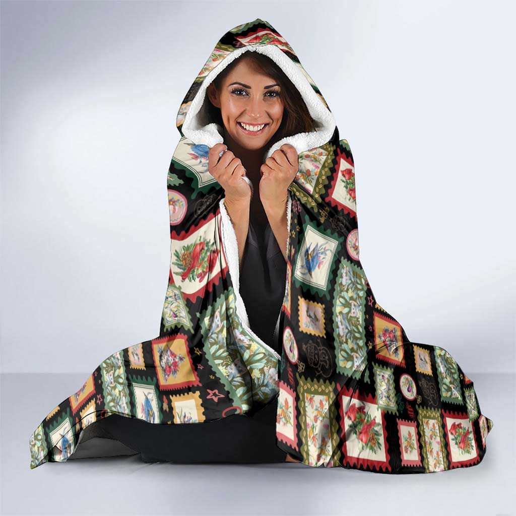 Aussie Birds Christmas La La Land Hooded Blanket Black Vintage Stamp Edition - Aussie Hoodie
