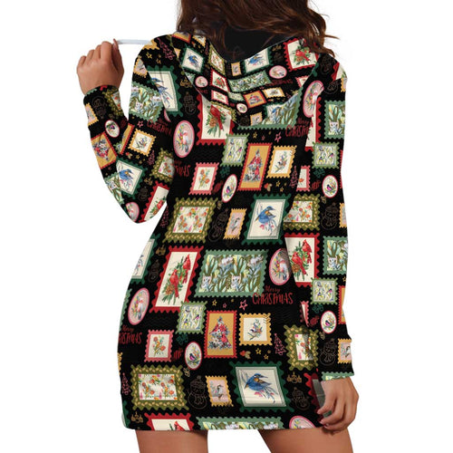 Aussie Birds Christmas La La Land Hoodie Dress Black Vintage Stamp Edition - Aussie Hoodie