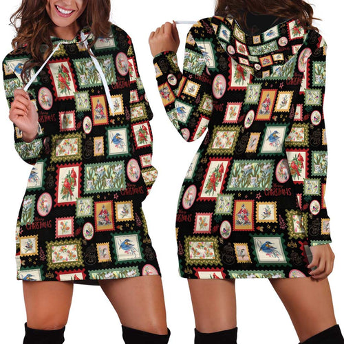 Aussie Birds Christmas La La Land Hoodie Dress Black Vintage Stamp Edition - Aussie Hoodie