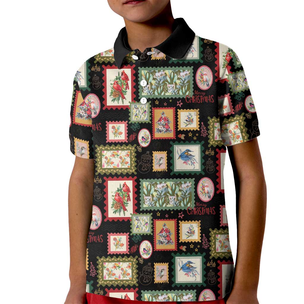 Aussie Birds Christmas La La Land Kid Polo Shirt Black Vintage Stamp Edition - Aussie Hoodie