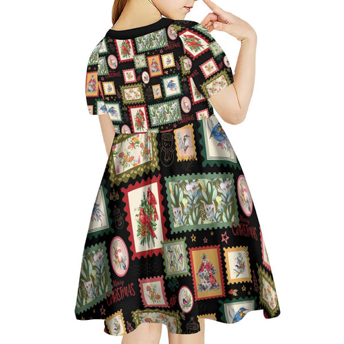 Aussie Birds Christmas La La Land Kid Short Sleeve Dress Black Vintage Stamp Edition - Aussie Hoodie