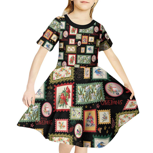 Aussie Birds Christmas La La Land Kid Short Sleeve Dress Black Vintage Stamp Edition - Aussie Hoodie