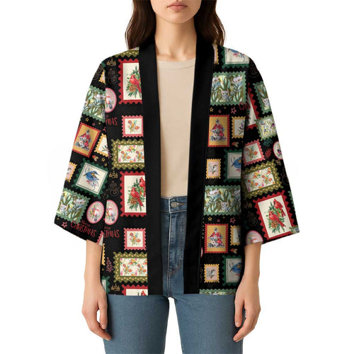 Aussie Birds Christmas La La Land Kimono Black Vintage Stamp Edition - Aussie Hoodie