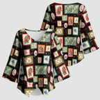 Aussie Birds Christmas La La Land Kimono Sleeve Blouse Black Vintage Stamp Edition - Aussie Hoodie