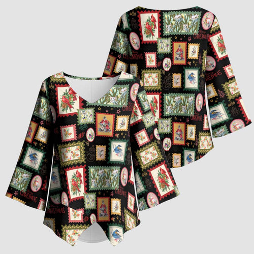 Aussie Birds Christmas La La Land Kimono Sleeve Blouse Black Vintage Stamp Edition - Aussie Hoodie