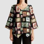 Aussie Birds Christmas La La Land Kimono Sleeve Blouse Black Vintage Stamp Edition - Aussie Hoodie