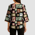 Aussie Birds Christmas La La Land Kimono Sleeve Blouse Black Vintage Stamp Edition - Aussie Hoodie